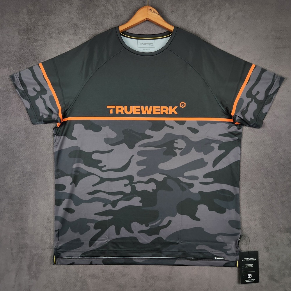 Truewerk T.5 Shirt Mens XXL Black Gray Camo Orange Short Sleeve Performance NEW